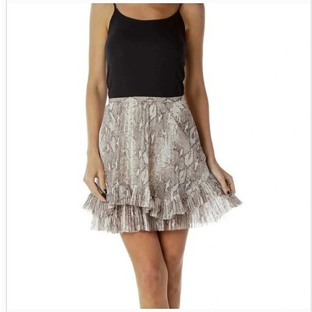 Banana Republic Asymmetrical Pleated Snake Print Mini Skirt Women SZ 8 Brown EUC